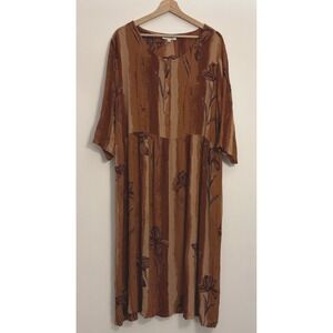 Serengeti Women's Brown Floral 1X Dress 100% Viscose Resort Vacation 3/4 Sleeves